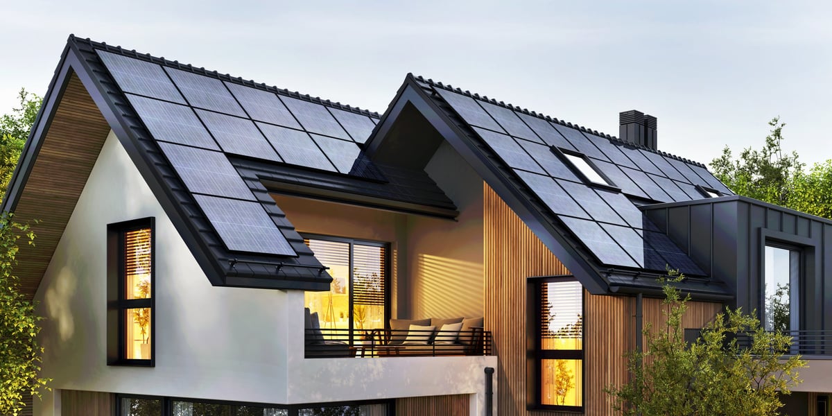Solar Panels on the Roof of a Modern House