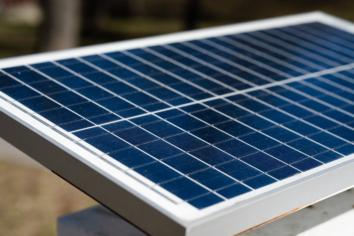 Modern solar energy panel under direct sunlight, Trina Vertex S 420W photovoltaic module close-up